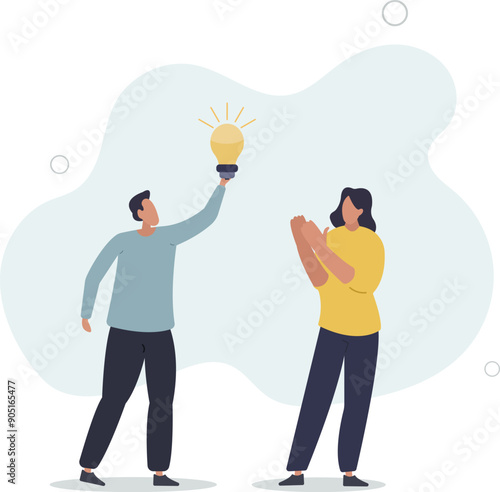 creative team working together. Business communication and collaboration.light bulb idea symbol.flat design.illustration with people.