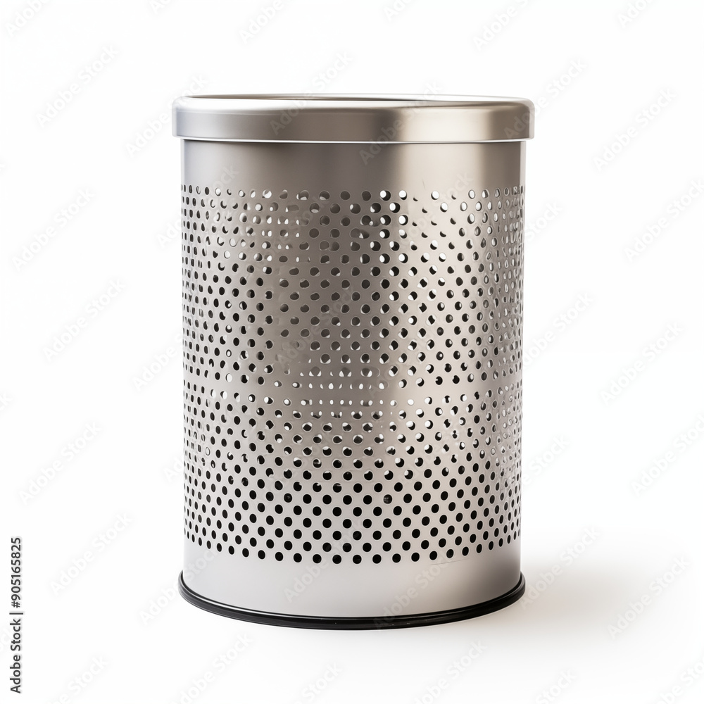 Silver Metal Trash Can with Perforated Design Silver Metal Trash Can with Perforated Design