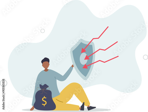 Financial security, money loss or wealth protection, defense from cyber attack or economic recession concept.flat design.illustration with people.