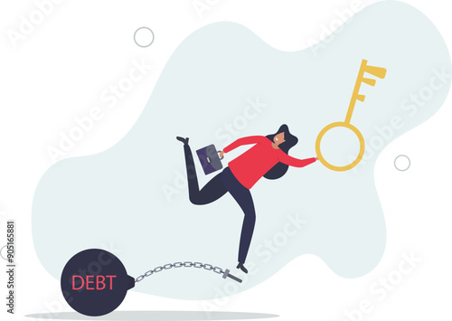 Debt free or freedom for pay off debts, loan or mortgage, solution to solve financial problem, savings or investment to break free.flat design.illustration with people.