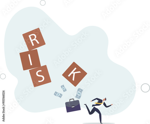 Risk averse, avoid or minimize risk, run away from uncertainty, fear or safety decision for investment, prefer security or stability concept.flat design.illustration with people.