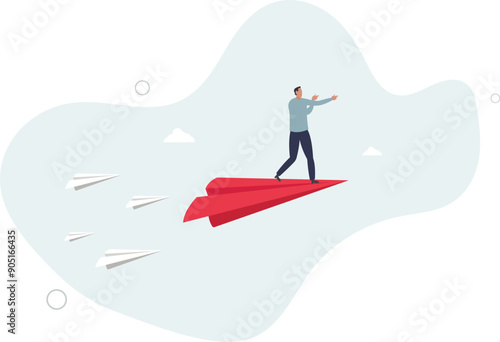 Leadership to guide team direction lead to success, determination or decision to motivate team, power to control or influence people concept.flat design.illustration with people.