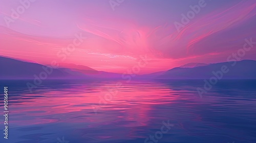 Wallpaper Mural The image depicts a tranquil scene with a body of water under a gradient sky transitioning from purple to pink hues and then to a dark blue Torontodigital.ca