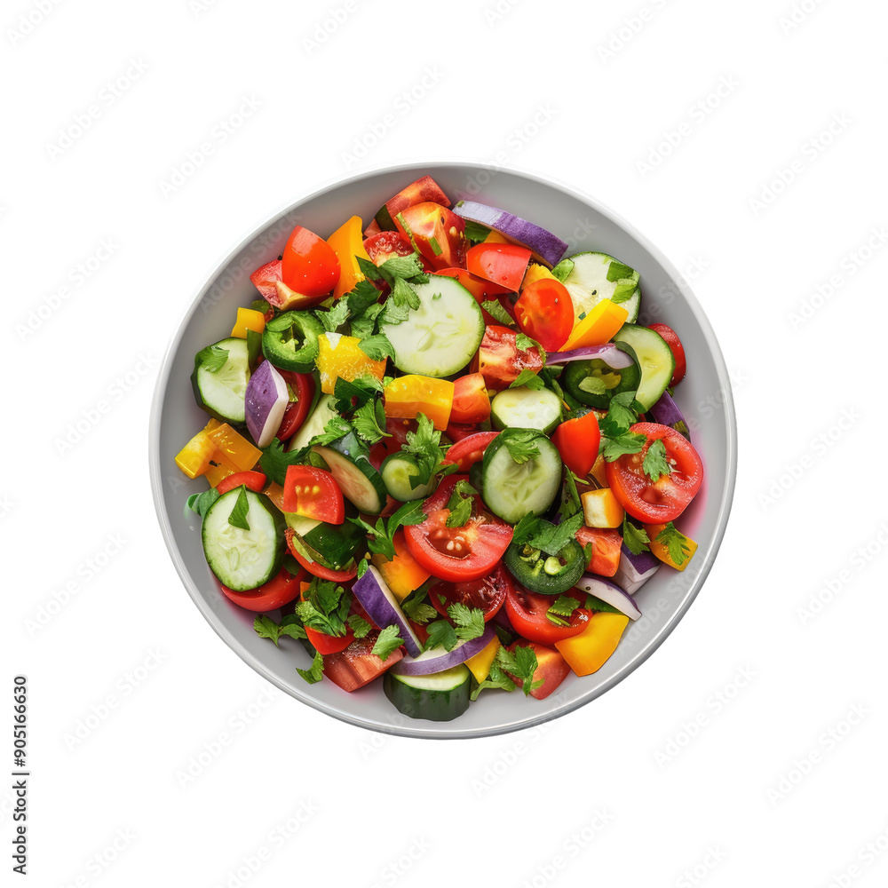 Top view of a bowl filled with tasty vegetable salad on a transparent background Top view of a bowl filled with tasty vegetable salad on a transparent background