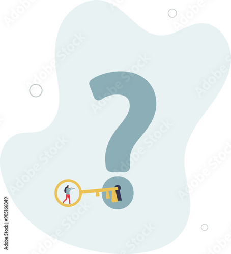 Key to unlock answer for problem and questions, solution or reason to solve problem, wisdom or understanding concept.flat design.illustration with people.