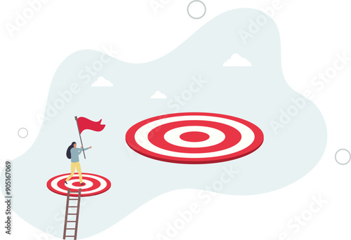 Challenge achievement or higher target, the way forward or next level, bigger business goal or aspiration concept.flat design.illustration with people.