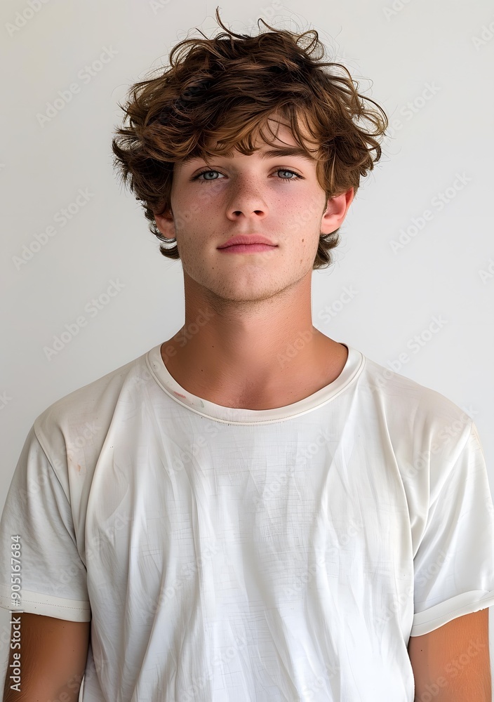 Portrait of a young man with freckles and curly hair Portrait of a young man with freckles and curly hair