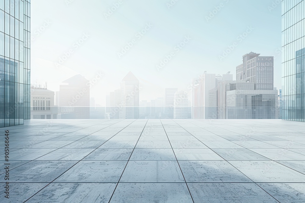 Fototapeta premium Empty Rooftop Terrace with Cityscape View