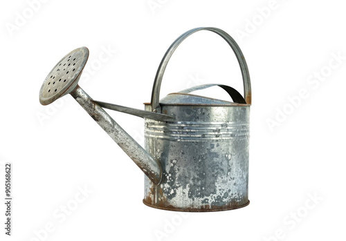 Old metal watering can, a classic design. Isolated on transparent background