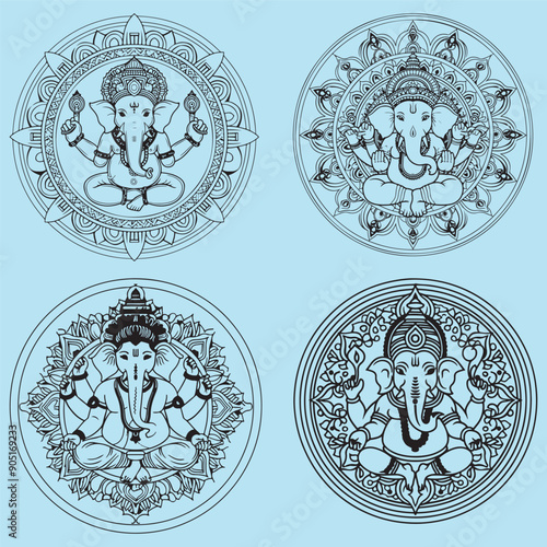 set of Lord ganesha vector ornaments