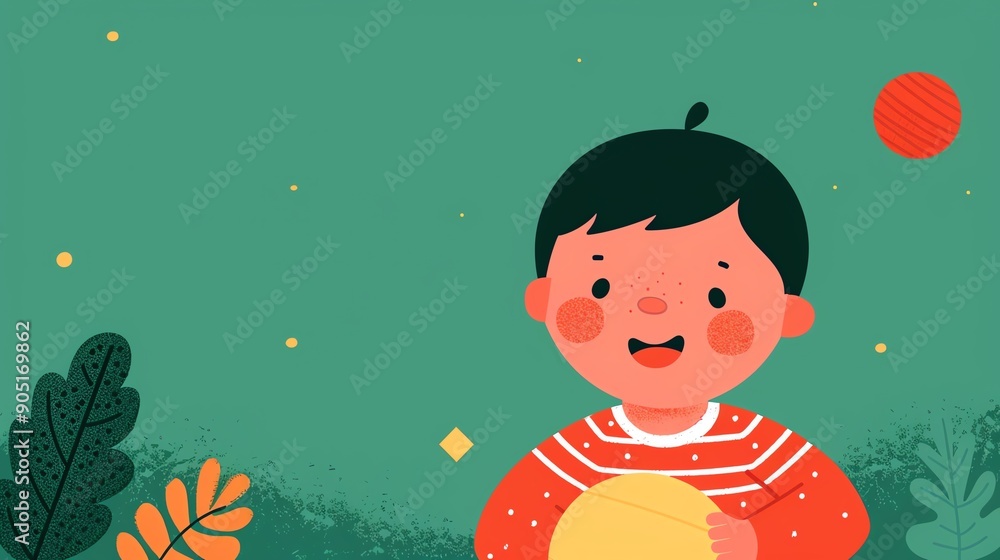 Baby playing with a ball, happy face, flat design illustration Baby playing with a ball, happy face, flat design illustration