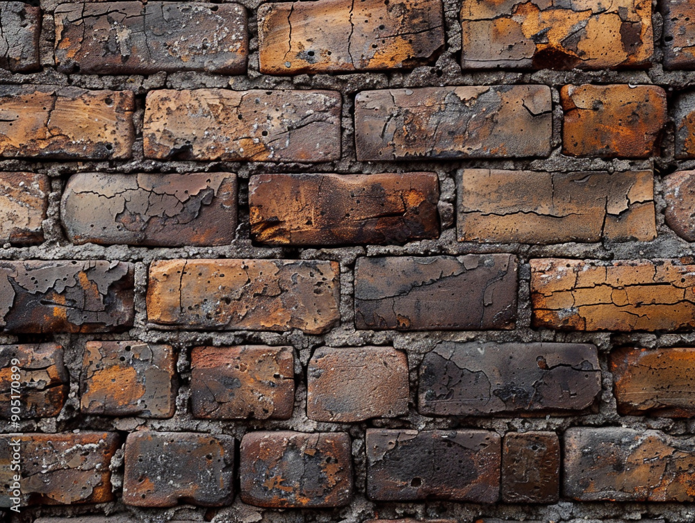 Textured Brick Wall Featuring Warm Earth Tones With Visible Cracks and Wear Textured Brick Wall Featuring Warm Earth Tones With Visible Cracks and Wear