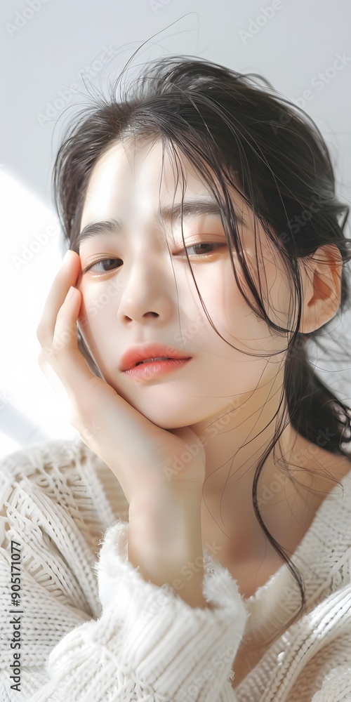 Portrait of Young Asian Woman with White Knit Sweater Portrait of Young Asian Woman with White Knit Sweater