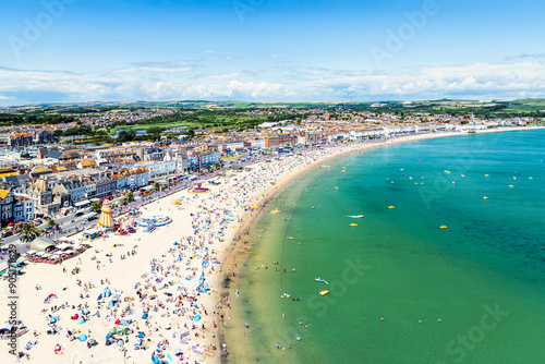 Obraz na płótnie Weymouth Beachat summer from a drone, Esplanade, Weymouth, Dorset, England w salonie