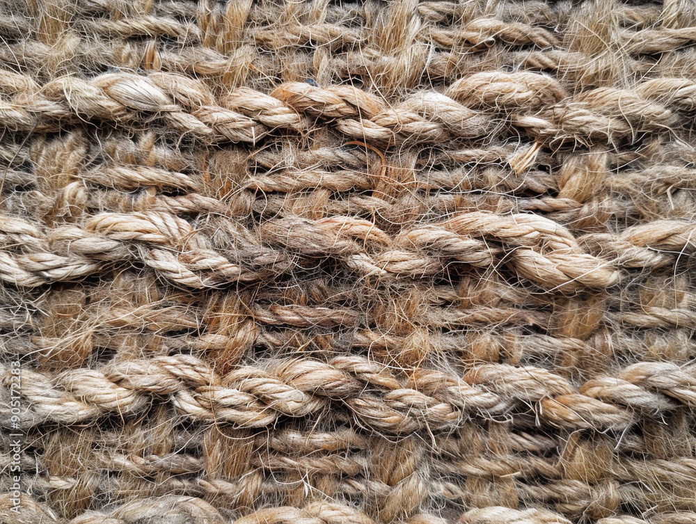 Detailed Close-Up of Textured Natural Fiber Rope Weaving on a Rustic Surface Detailed Close-Up of Textured Natural Fiber Rope Weaving on a Rustic Surface
