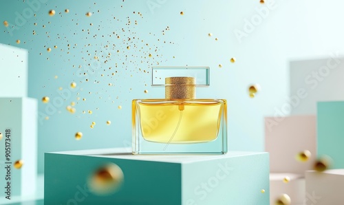 Wallpaper Mural Elegant Gold Parfume Bottle against Soft Pastel Background Torontodigital.ca