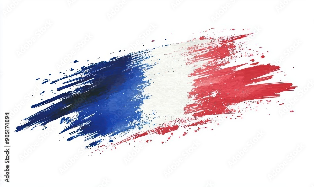 Brushstroke French Flag in Blue, White, and Red on White Background Brushstroke French Flag in Blue, White, and Red on White Background
