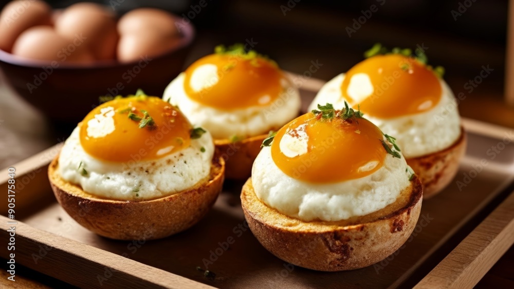 Deliciously baked eggs in a rustic setting Deliciously baked eggs in a rustic setting