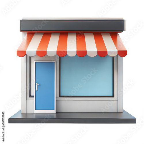 Storefront with striped awning