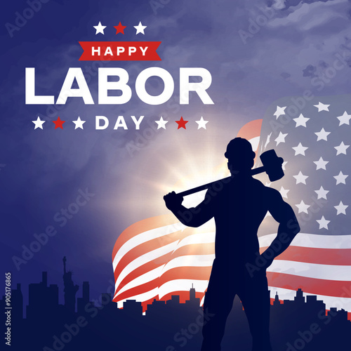Happy labor day in United States of America background vector. America flag with labor day typography. USA poster.