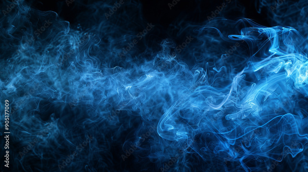Blue smoke, like a silk fabric, flutters smoothly on a black background, forming delicate and graceful lines. This abstract composition highlights the beauty and complexity of natural phenomena. Blue smoke, like a silk fabric, flutters smoothly on a black background, forming delicate and graceful lines. This abstract composition highlights the beauty and complexity of natural phenomena.