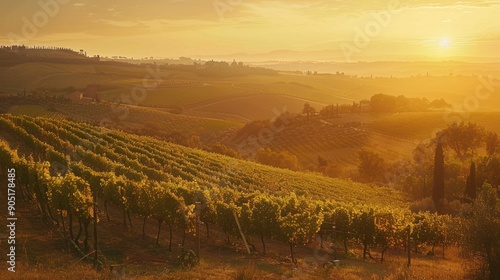 Golden Hour Vineyard Landscape