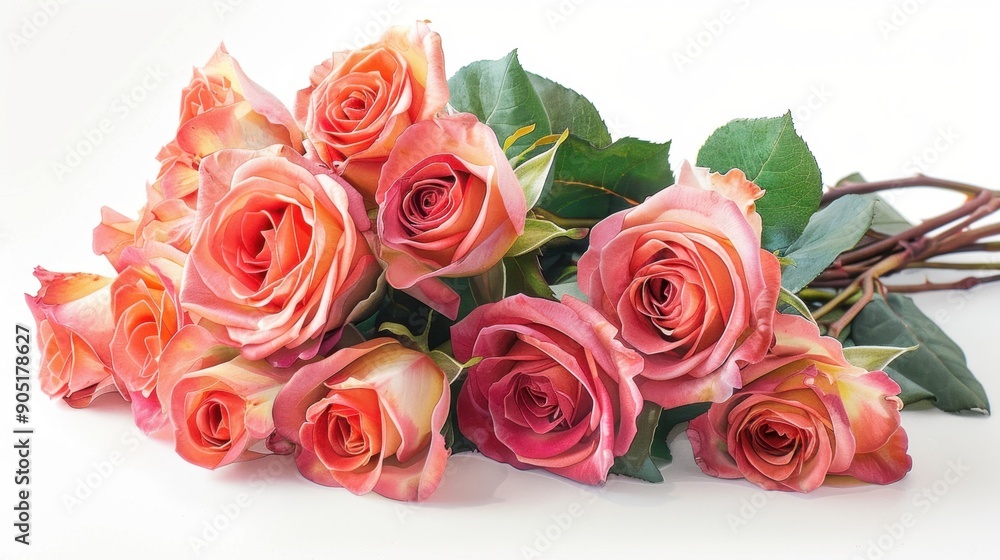 Fototapeta premium Watercolor bouquet of roses isolated on a white background, showcasing delicate petals.