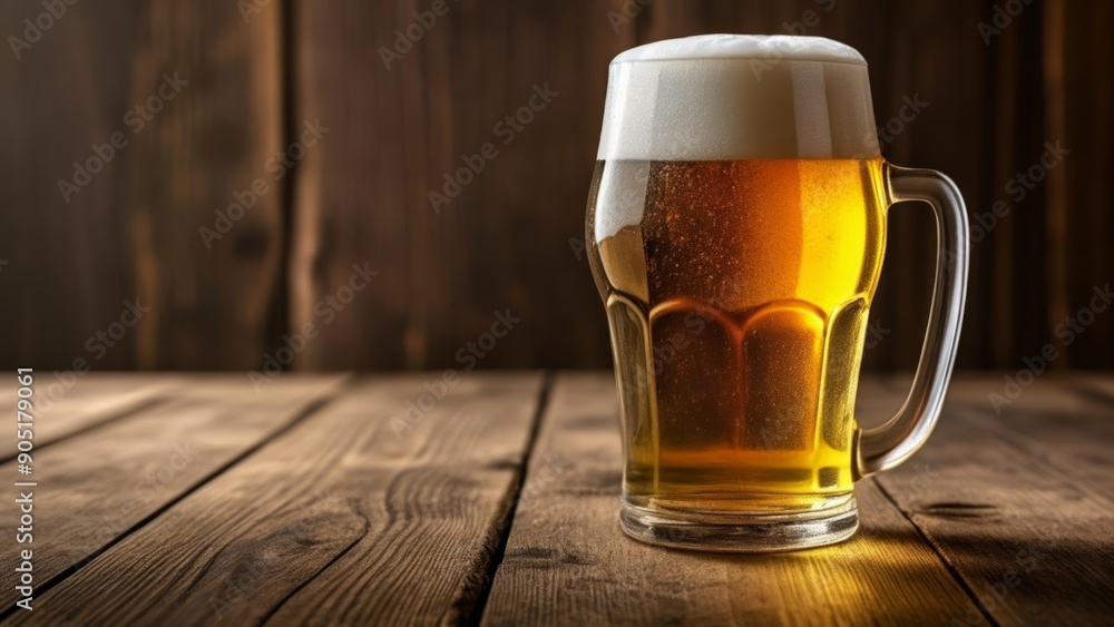 Refreshing pint of beer on wooden table Refreshing pint of beer on wooden table