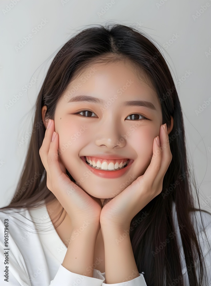 Portrait of a Smiling Asian Woman with Long Black Hair Portrait of a Smiling Asian Woman with Long Black Hair