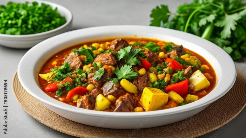 Delicious beef stew with fresh herbs and vegetables Delicious beef stew with fresh herbs and vegetables