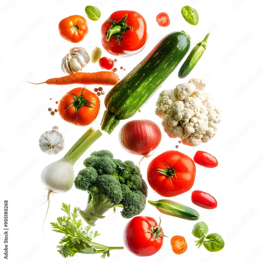 Fresh Vegetables Falling on White Background Fresh Vegetables Falling on White Background
