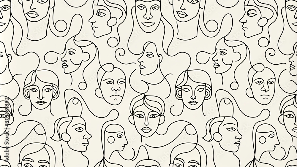 Endless face elements repeat in harmonious pattern Endless face elements repeat in harmonious pattern