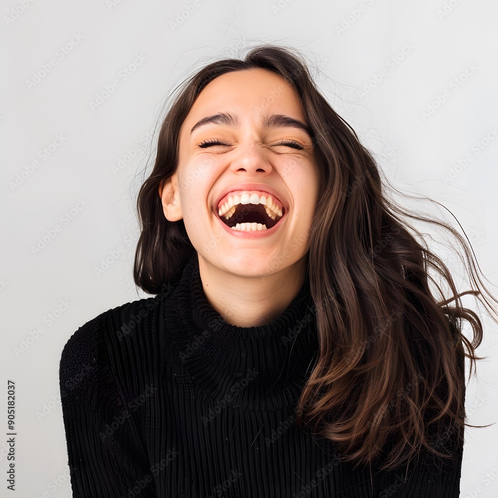 Woman in Black Sweater Smiling With Open Mouth Woman in Black Sweater Smiling With Open Mouth