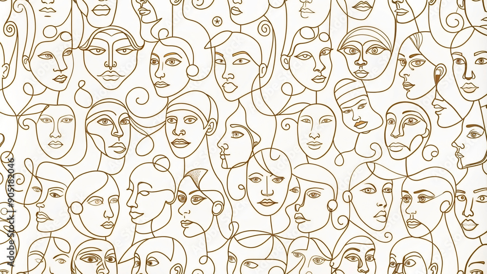 Endless face elements repeat in harmonious pattern