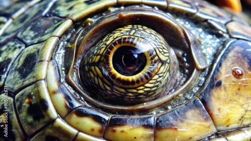 Close-up of a Turtle's Eye and Shell Pattern photo