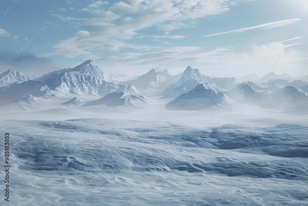 Snow-Covered Mountain Range with a Hazy Sky Snow-Covered Mountain Range with a Hazy Sky