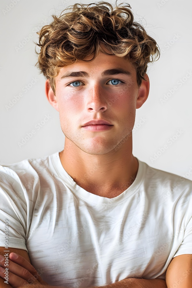 Fototapeta premium Portrait of Young Man with Curly Hair