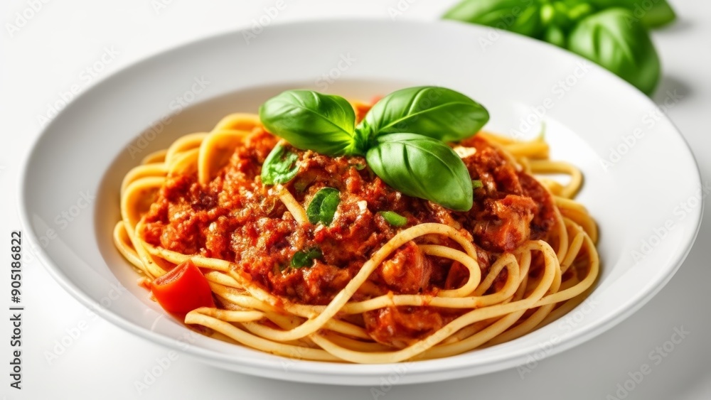 Delicious pasta dish with vibrant sauce and fresh basil Delicious pasta dish with vibrant sauce and fresh basil
