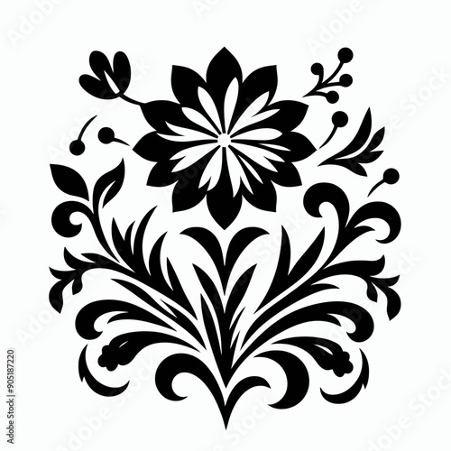 Flowers in modern very simple and single flower motif silhouette white background