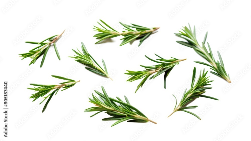 Fototapeta premium Sprigs of Fresh Green Rosemary on a White Background