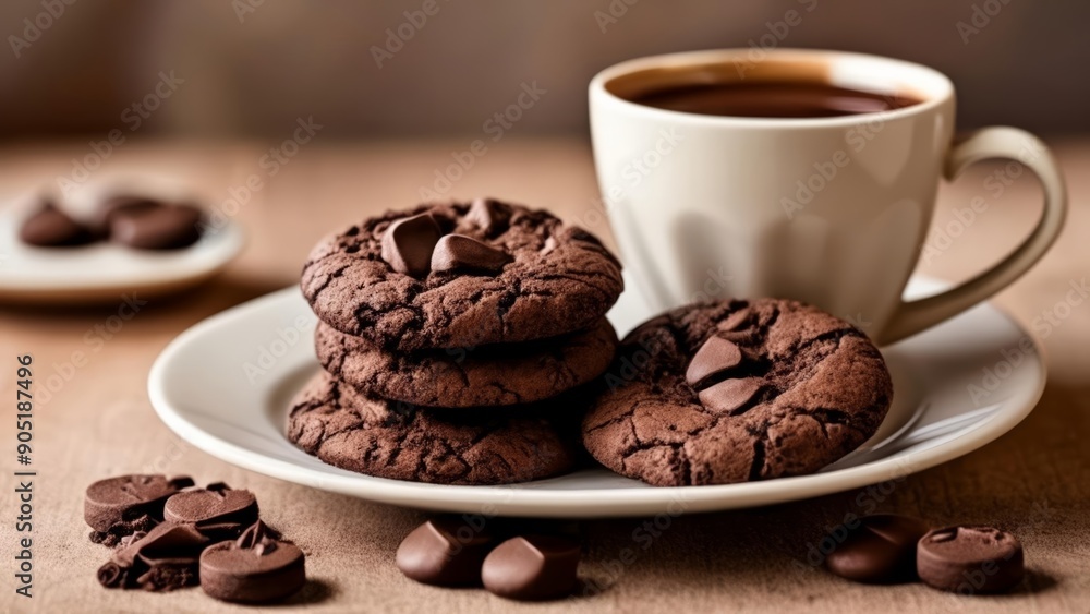 Delicious chocolate cookies and coffee perfect for a cozy afternoon Delicious chocolate cookies and coffee perfect for a cozy afternoon