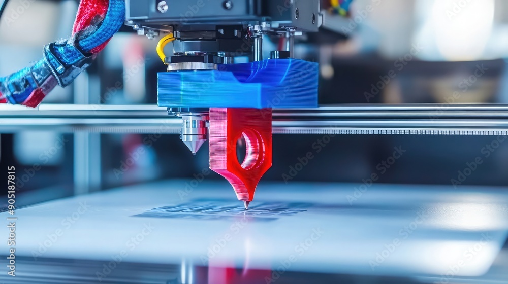 A detailed view of a 3D printer creating a business model prototype A detailed view of a 3D printer creating a business model prototype