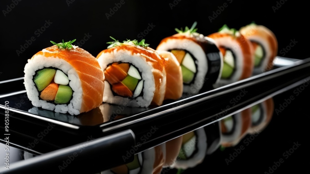 Delicious sushi rolls ready to be savored Delicious sushi rolls ready to be savored