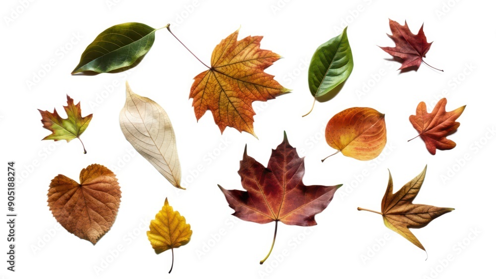 Fototapeta premium A Collection of Autumn Leaves Isolated on White