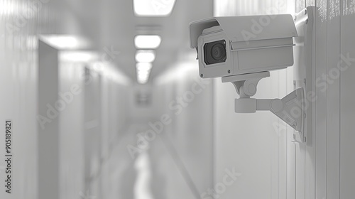 Close up of a white security camera reinforcing the importance of surveillance and prevention for the security of physical spaces photo