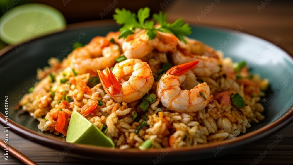 Delicious shrimp stirfry with rice ready to be savored Delicious shrimp stirfry with rice ready to be savored