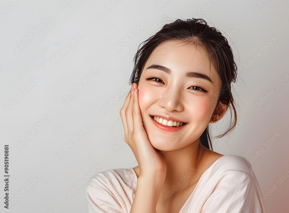 Smiling Asian Woman With Pink Blush Portrait Smiling Asian Woman With Pink Blush Portrait