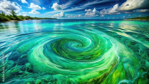 A swirling vortex of turquoise and emerald water in a tropical lagoon photo