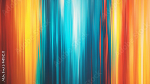 A vibrant and colorful abstract pattern. It features vertical streaks of varying widths and hues, ranging from cool blues and teals to warm oranges, yellows, and reds