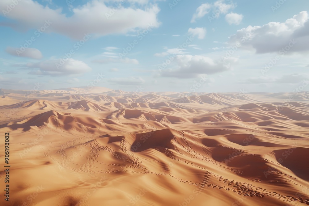 Naklejka premium A Desert Landscape with Sand Dunes and Footprints